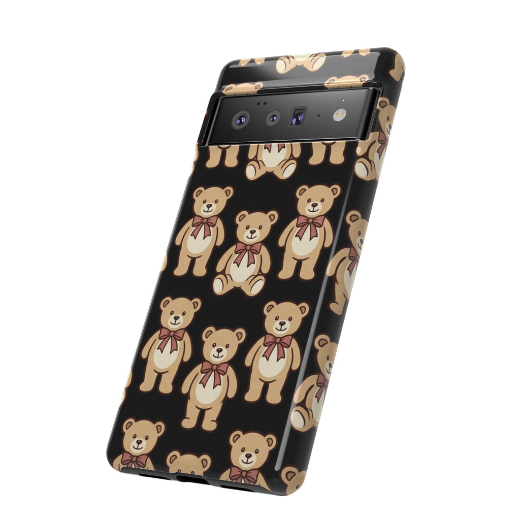 Teddy Bear Pattern Phone Case — Cute Vintage Ribbon Bears on Black