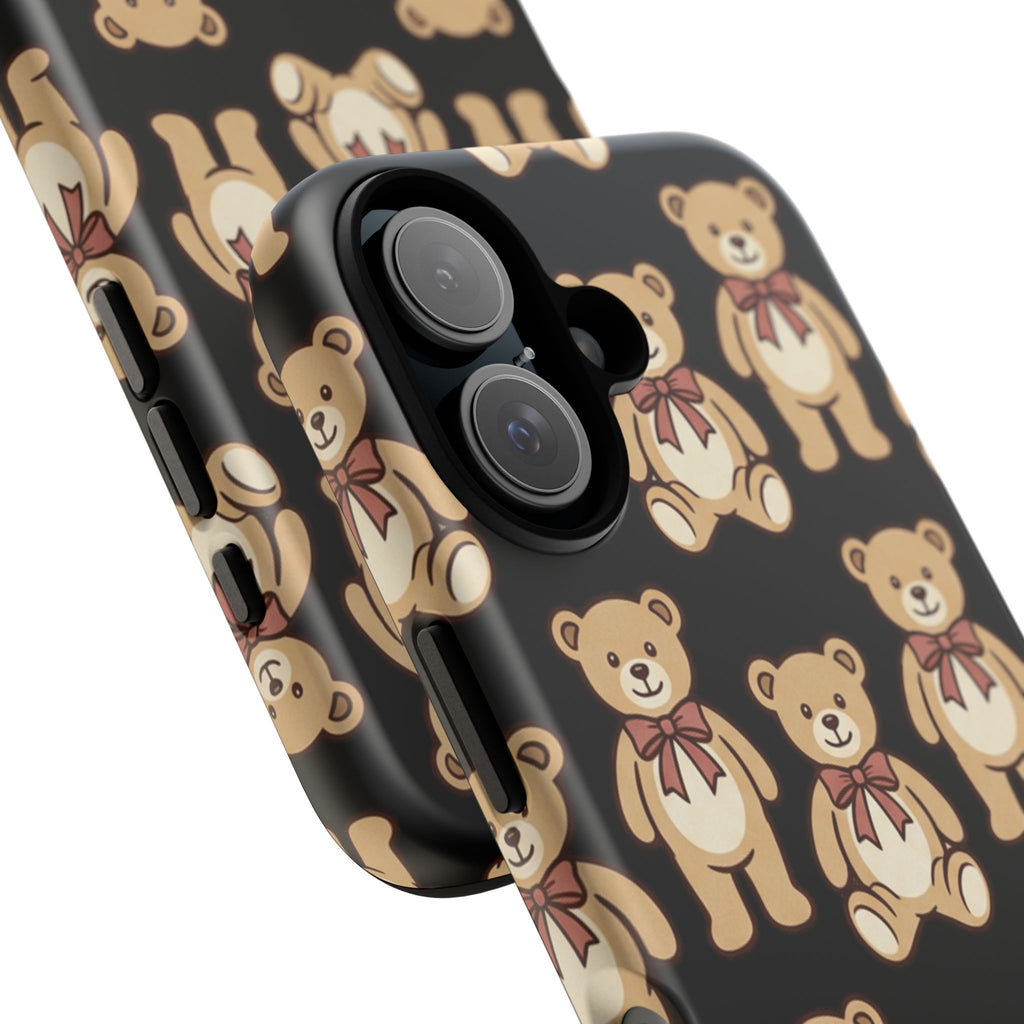 Teddy Bear Pattern Phone Case — Cute Vintage Ribbon Bears on Black