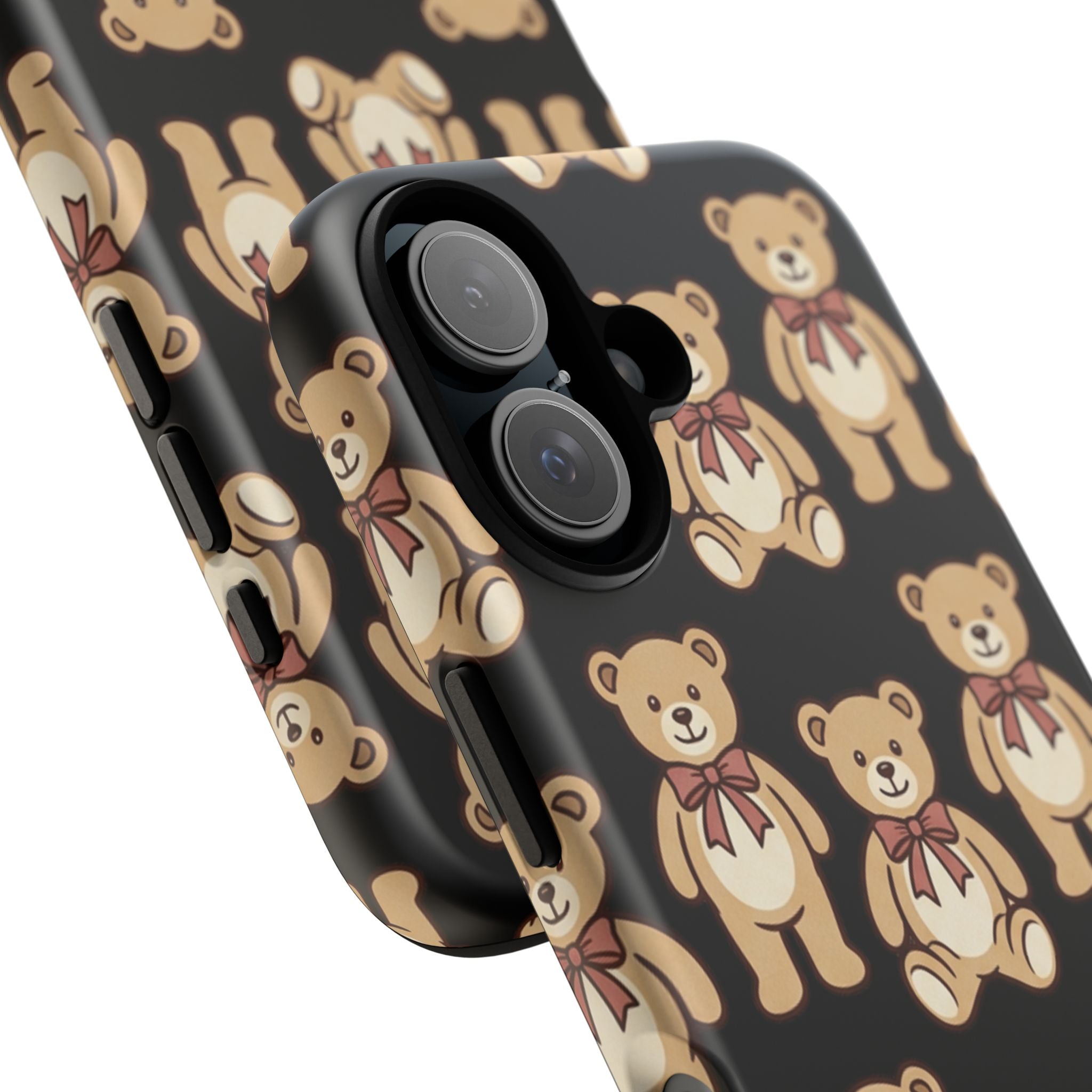 Teddy Bear Pattern Phone Case — Cute Vintage Ribbon Bears on Black