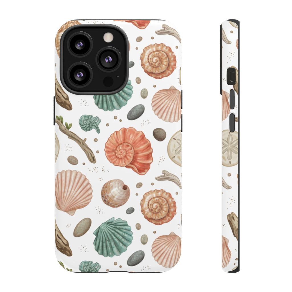 Seashell Pattern Phone Case - Coastal Beach Shells Protective Tough Case