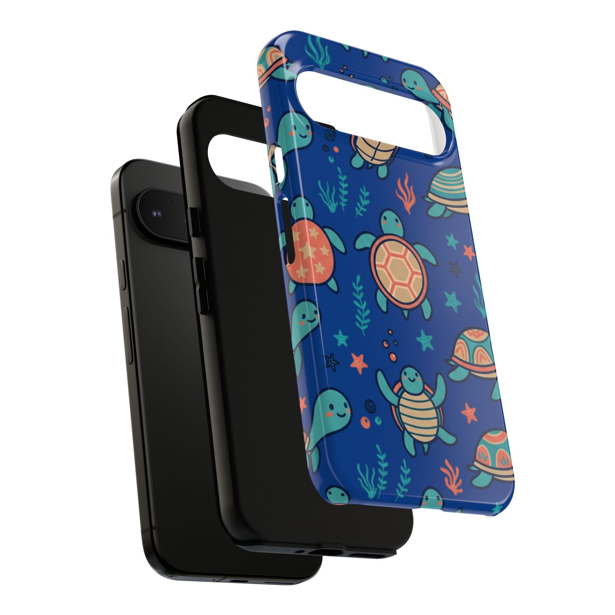 Cute Sea Turtle Phone Case — Protective Tough Case with Blue Ocean Pattern