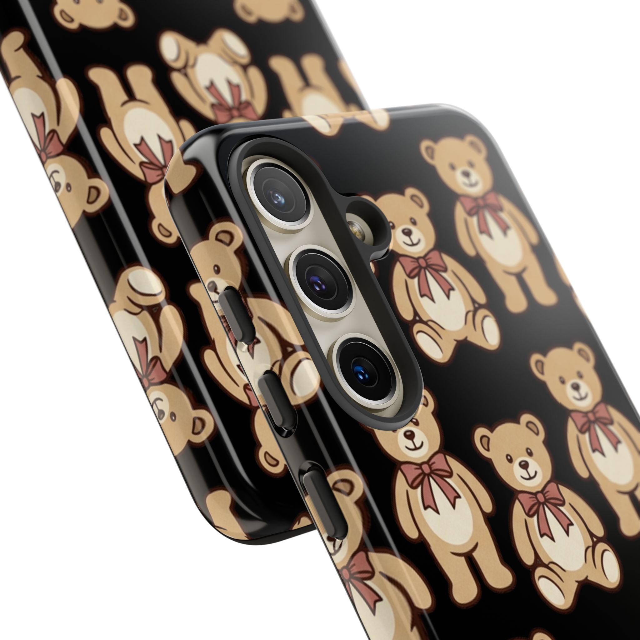 Teddy Bear Pattern Phone Case — Cute Vintage Ribbon Bears on Black
