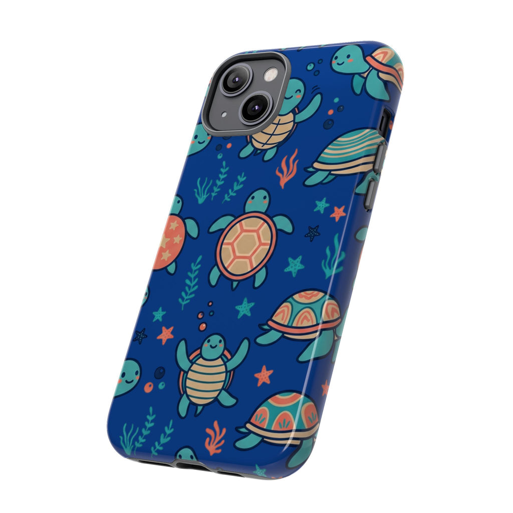 Cute Sea Turtle Phone Case — Protective Tough Case with Blue Ocean Pattern