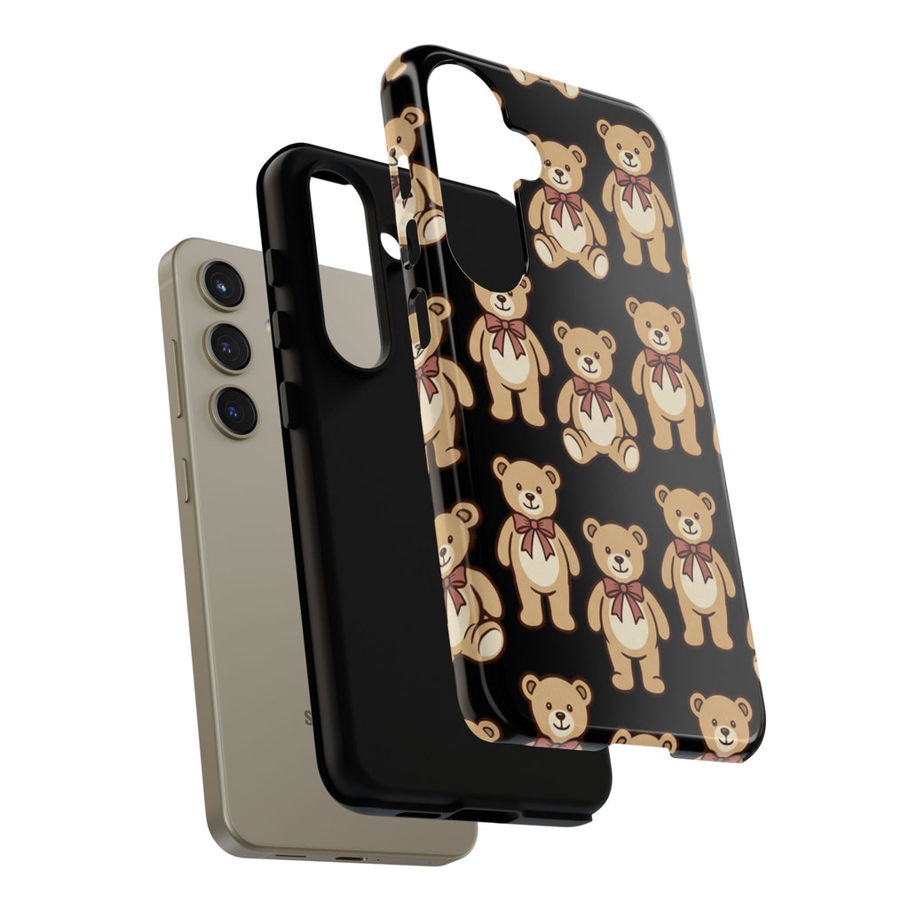 Teddy Bear Pattern Phone Case — Cute Vintage Ribbon Bears on Black