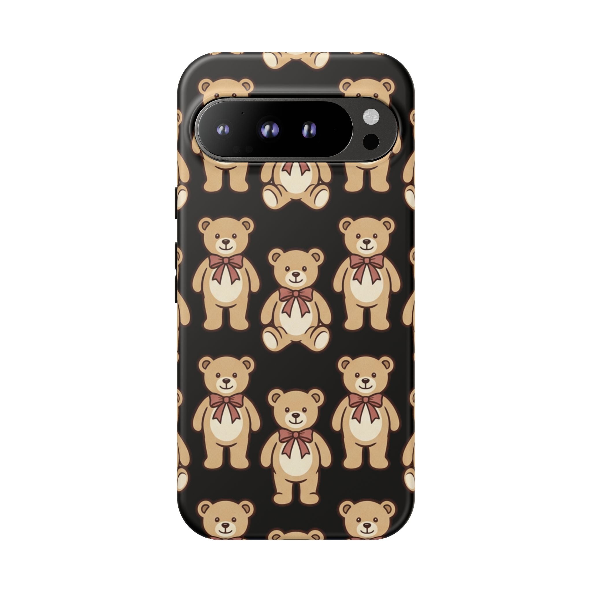 Teddy Bear Pattern Phone Case — Cute Vintage Ribbon Bears on Black