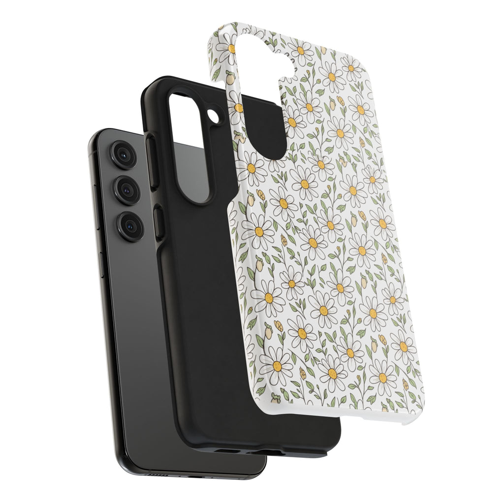 Daisy Floral Tough Phone Case — Protective White Spring Pattern