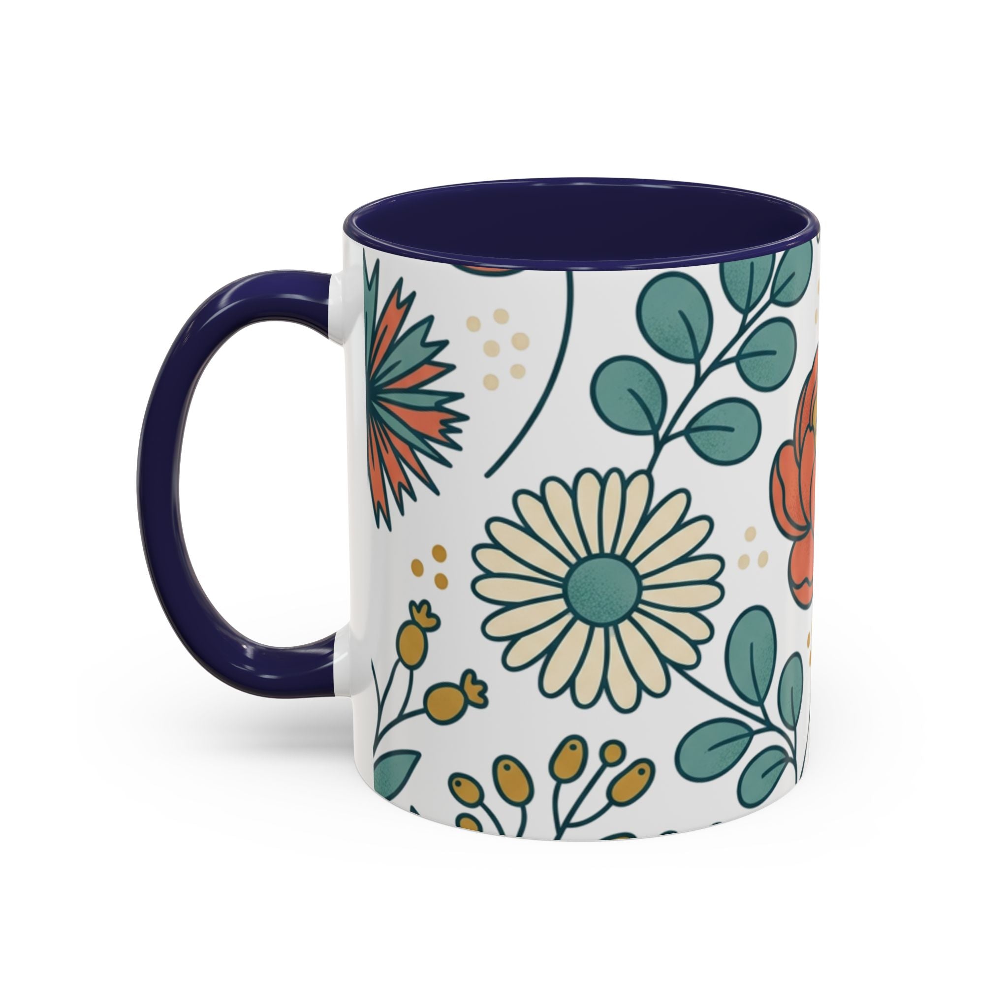 Floral Accent Coffee Mug — Orange Peony Pattern, 11/15oz