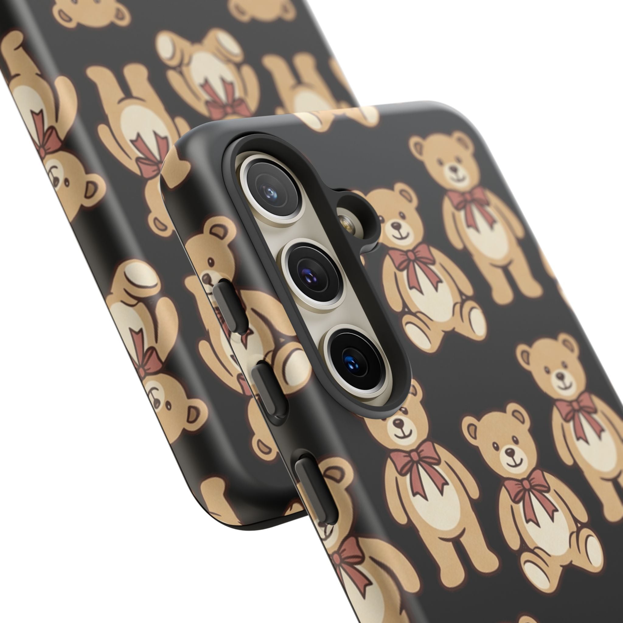 Teddy Bear Pattern Phone Case — Cute Vintage Ribbon Bears on Black