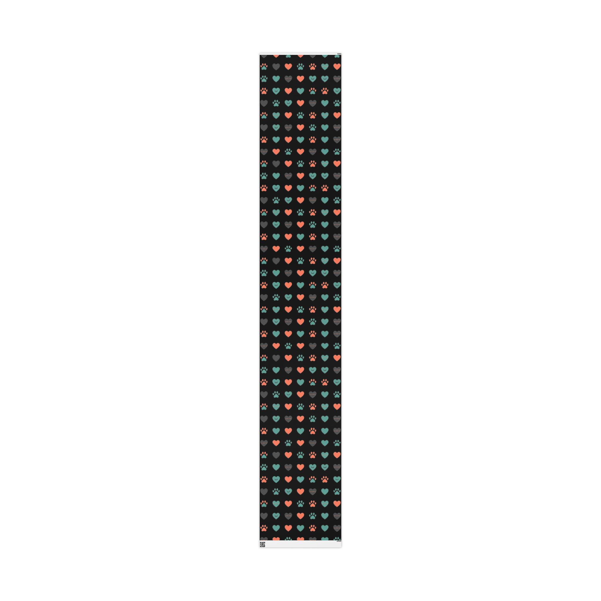 Heart Pattern Wrapping Paper Roll — Black Background with Teal & Coral Hearts, Gift Wrap for Valentine’s, Anniversaries, & Birthdays