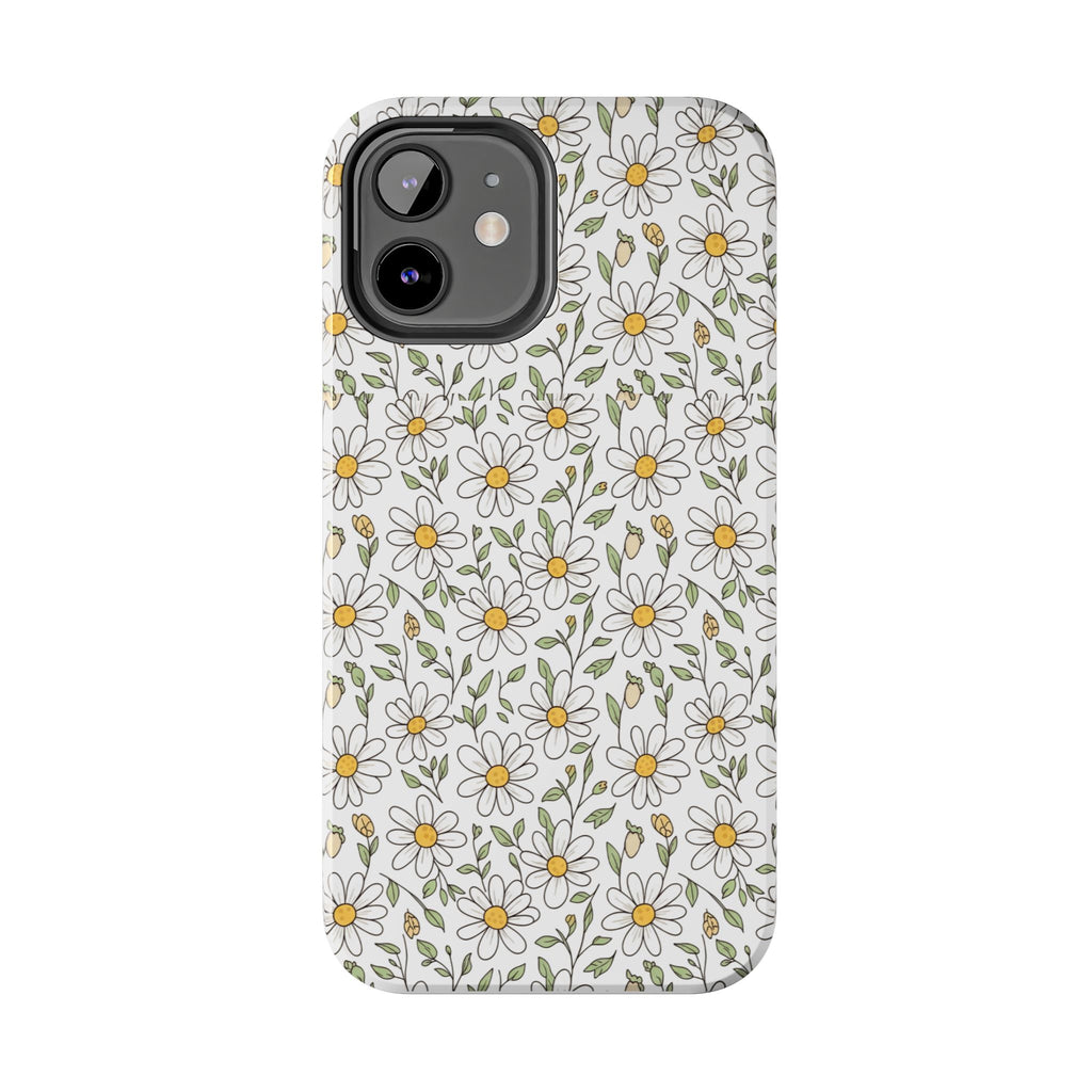 Daisy Floral Tough Phone Case — Protective White Spring Pattern