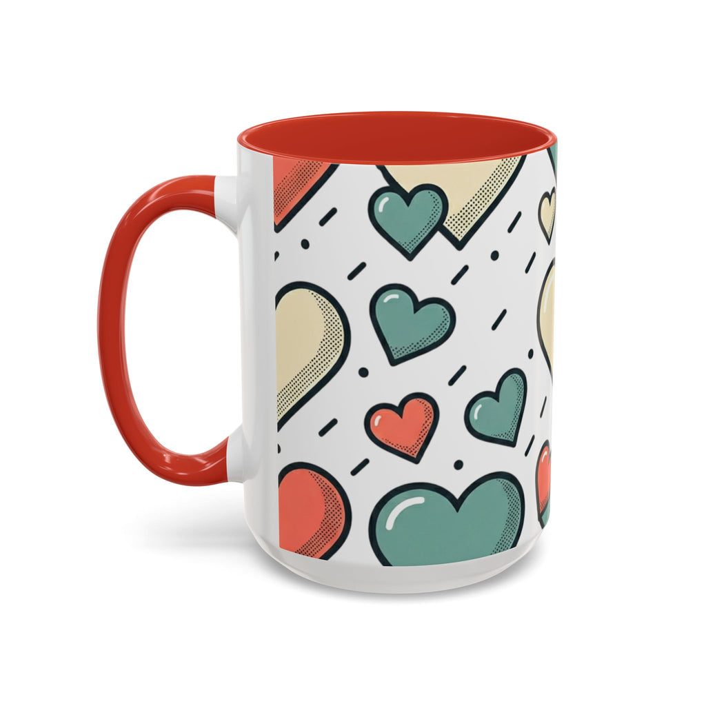 Heart Pattern Accent Coffee Mug — Cute Colorful Hearts Design (11/15 oz)