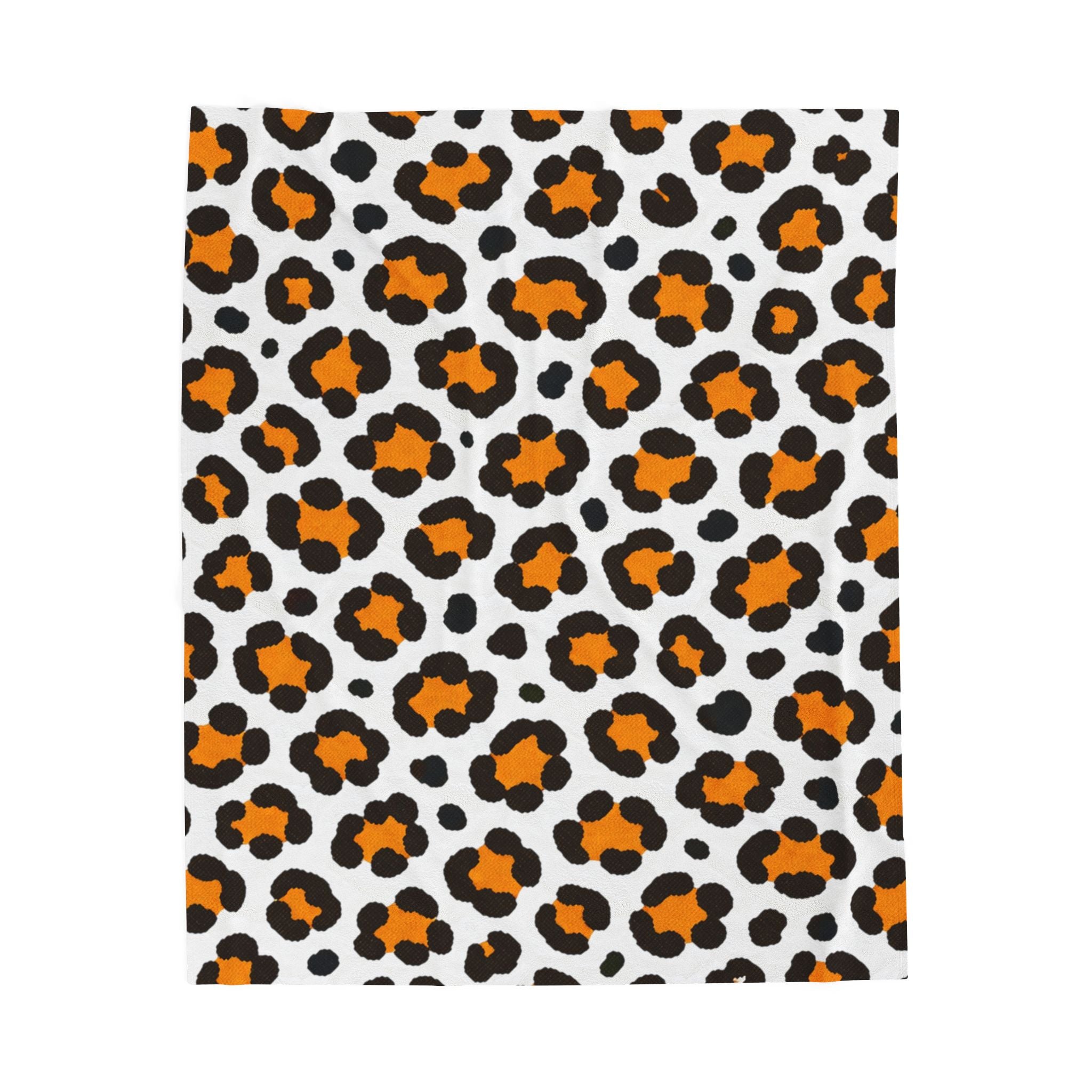 Leopard Print Velveteen Plush Blanket — Cozy Orange & Black Animal Print Throw