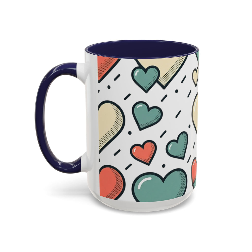 Heart Pattern Accent Coffee Mug — Cute Colorful Hearts Design (11/15 oz)