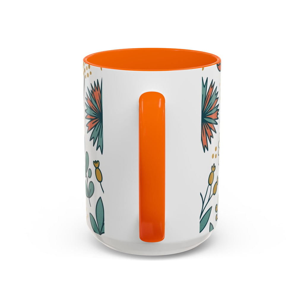 Floral Accent Coffee Mug — Orange Peony Pattern, 11/15oz