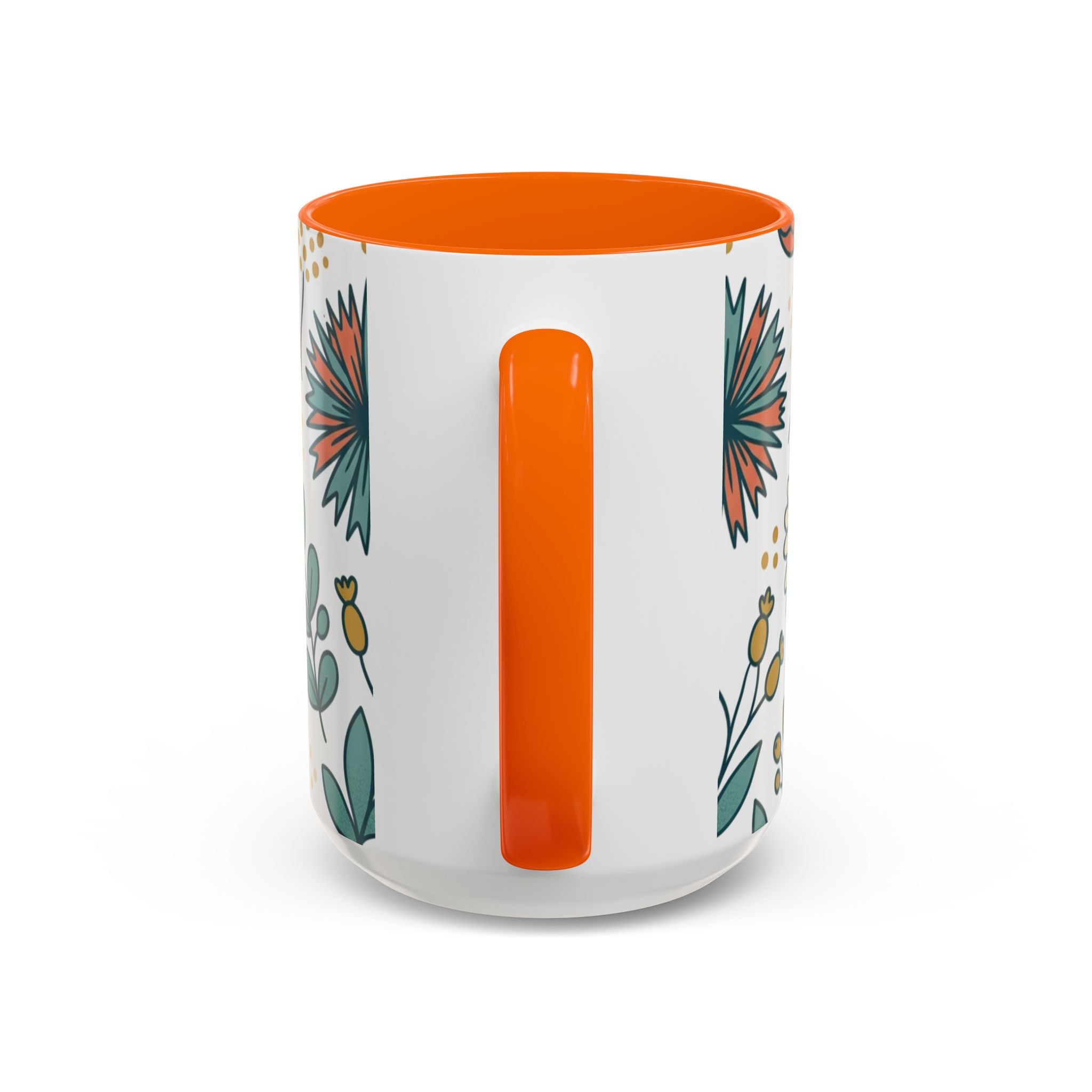 Floral Accent Coffee Mug — Orange Peony Pattern, 11/15oz