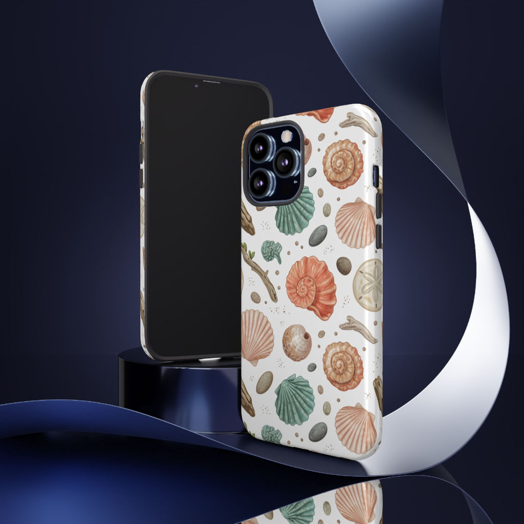 Seashell Pattern Phone Case - Coastal Beach Shells Protective Tough Case