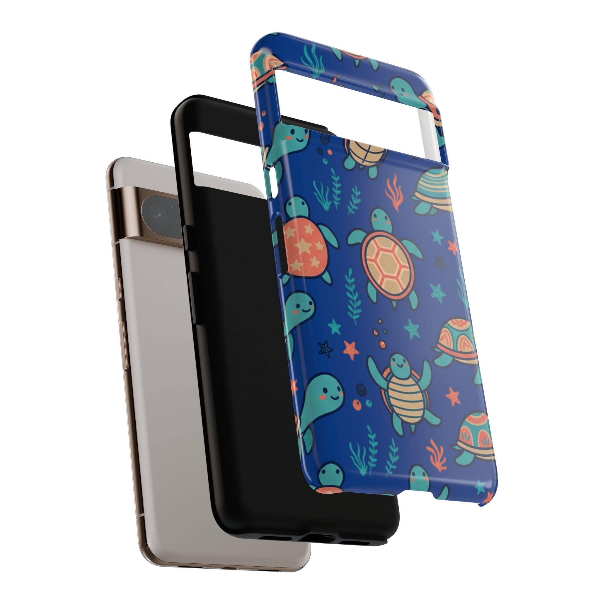 Cute Sea Turtle Phone Case — Protective Tough Case with Blue Ocean Pattern