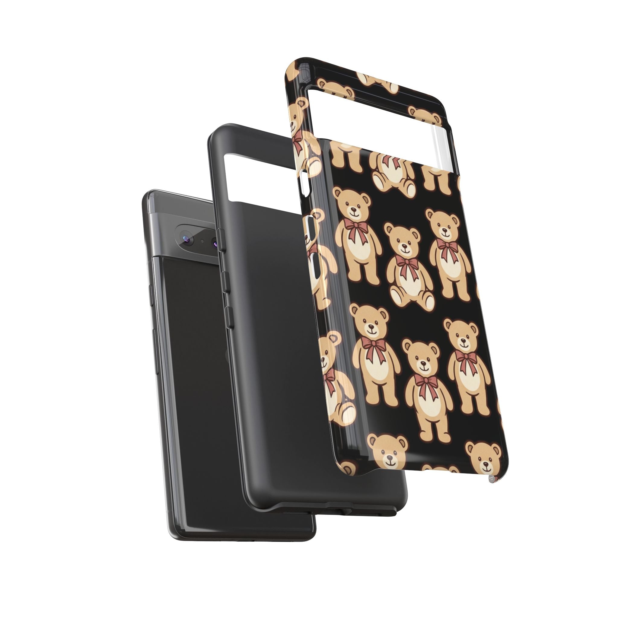 Teddy Bear Pattern Phone Case — Cute Vintage Ribbon Bears on Black