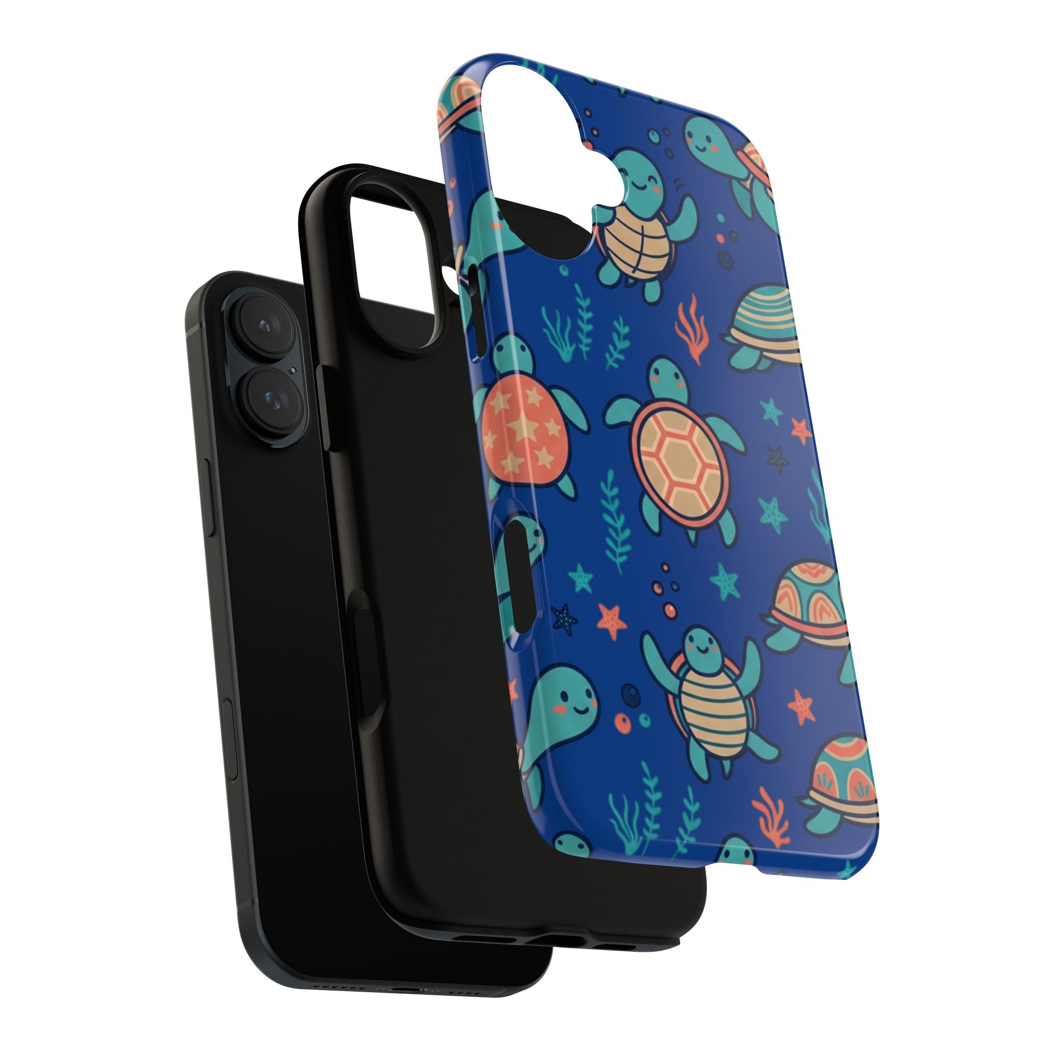 Cute Sea Turtle Phone Case — Protective Tough Case with Blue Ocean Pattern