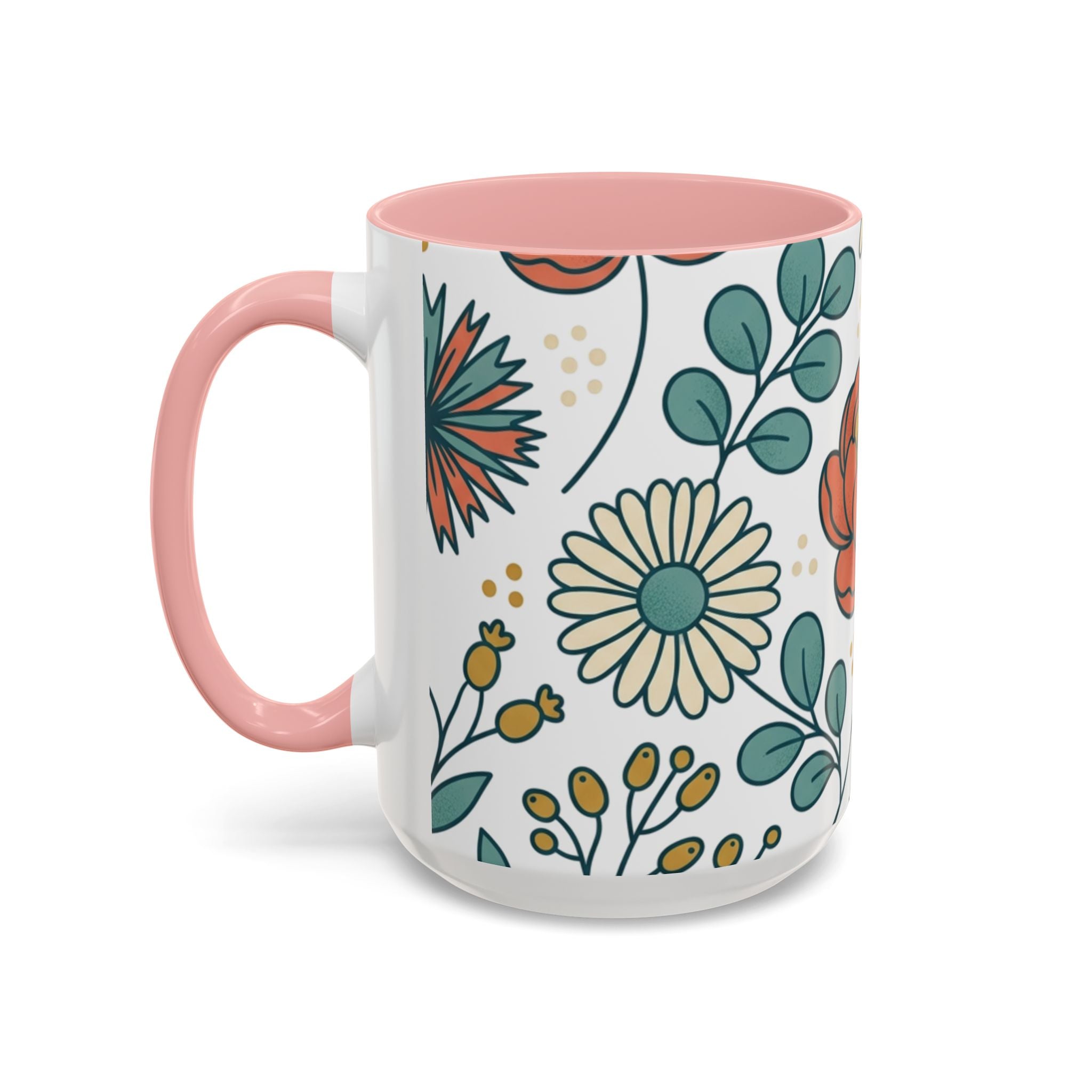 Floral Accent Coffee Mug — Orange Peony Pattern, 11/15oz
