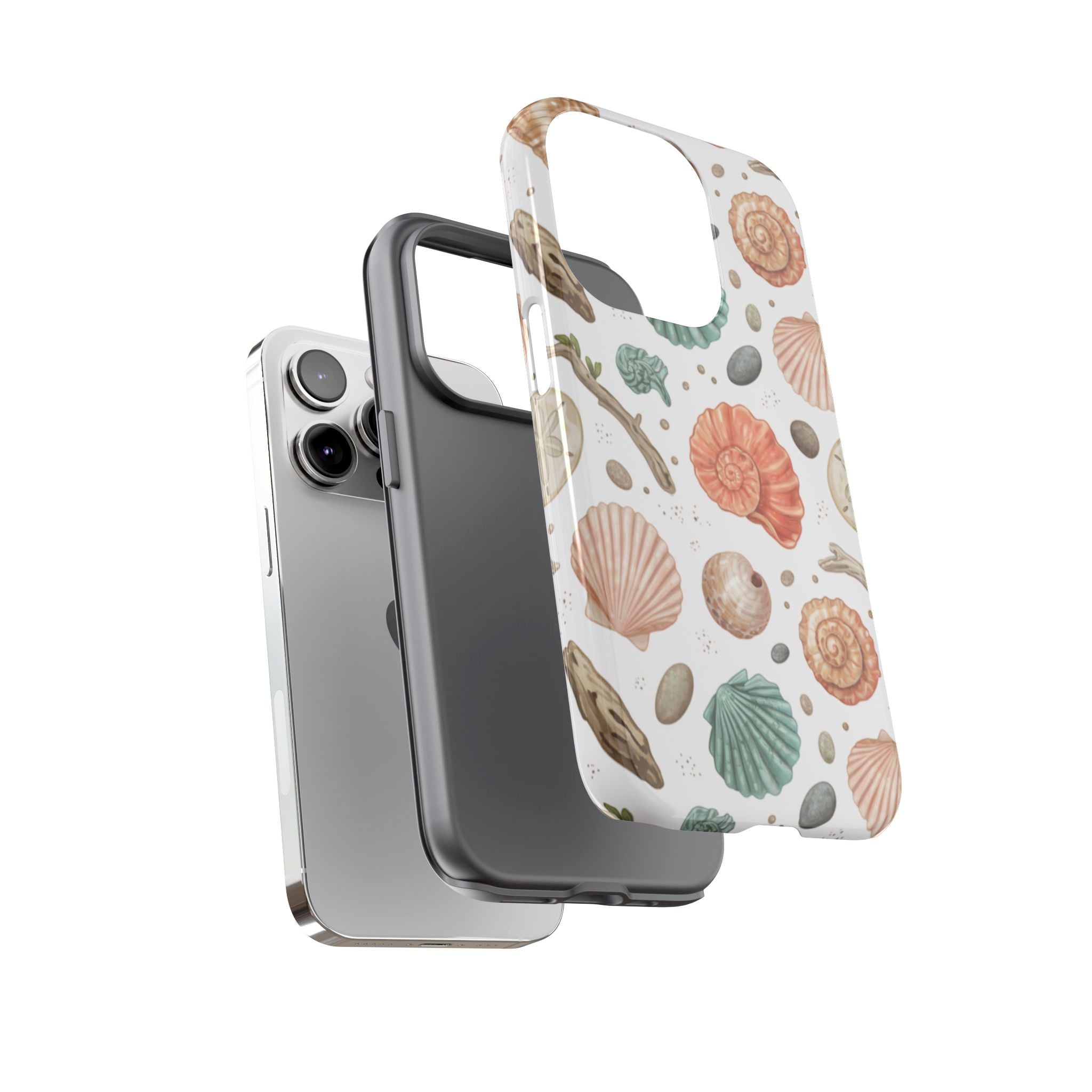 Seashell Pattern Phone Case - Coastal Beach Shells Protective Tough Case