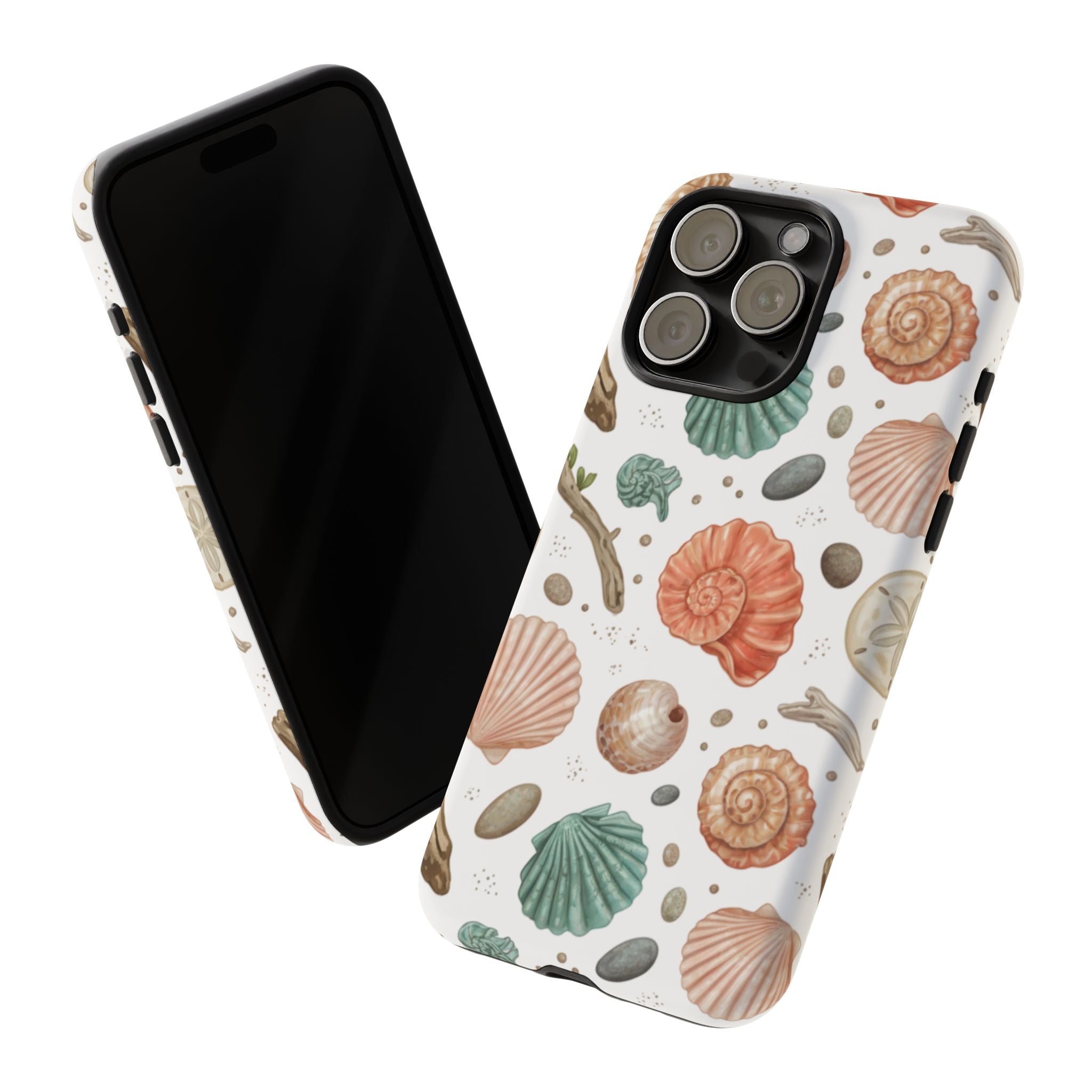 Seashell Pattern Phone Case - Coastal Beach Shells Protective Tough Case