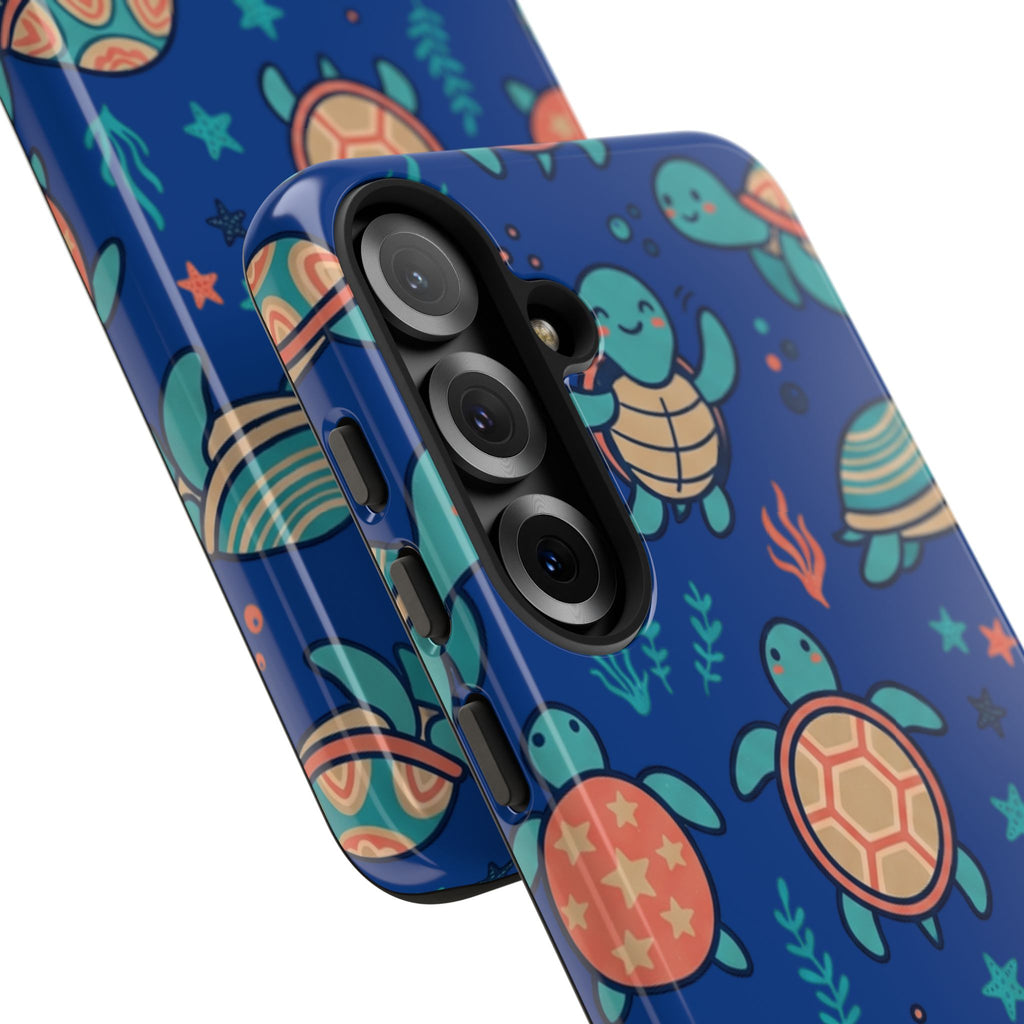 Cute Sea Turtle Phone Case — Protective Tough Case with Blue Ocean Pattern