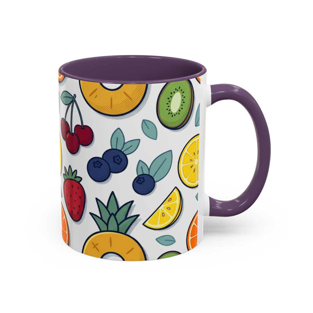 Fruit Pattern Accent Coffee Mug — Colorful Tropical Fruit Ceramic Mug (11/15oz)