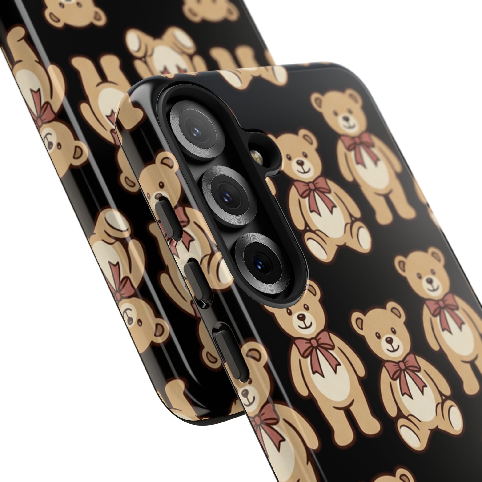Teddy Bear Pattern Phone Case — Cute Vintage Ribbon Bears on Black