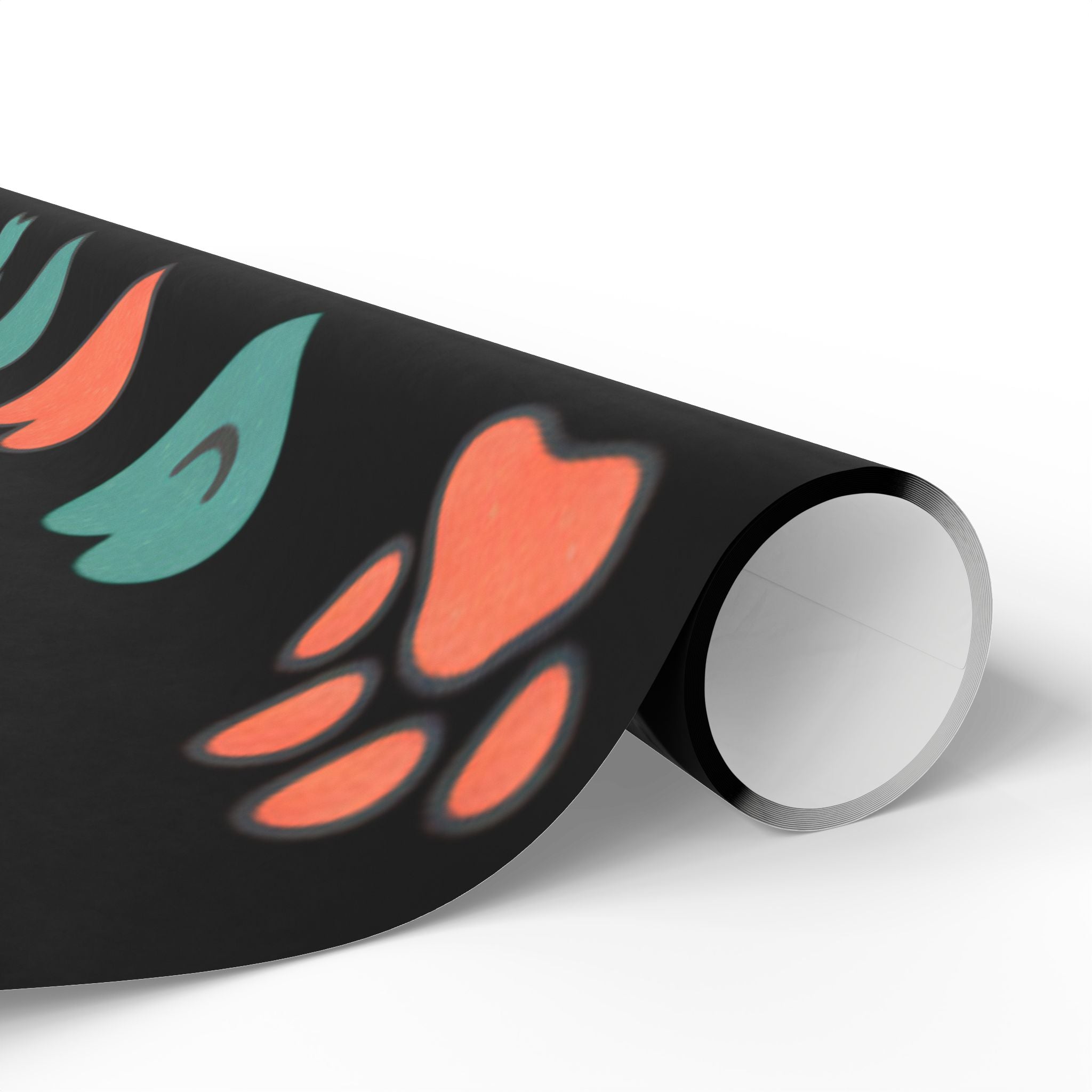 Heart Pattern Wrapping Paper Roll — Black Background with Teal & Coral Hearts, Gift Wrap for Valentine’s, Anniversaries, & Birthdays
