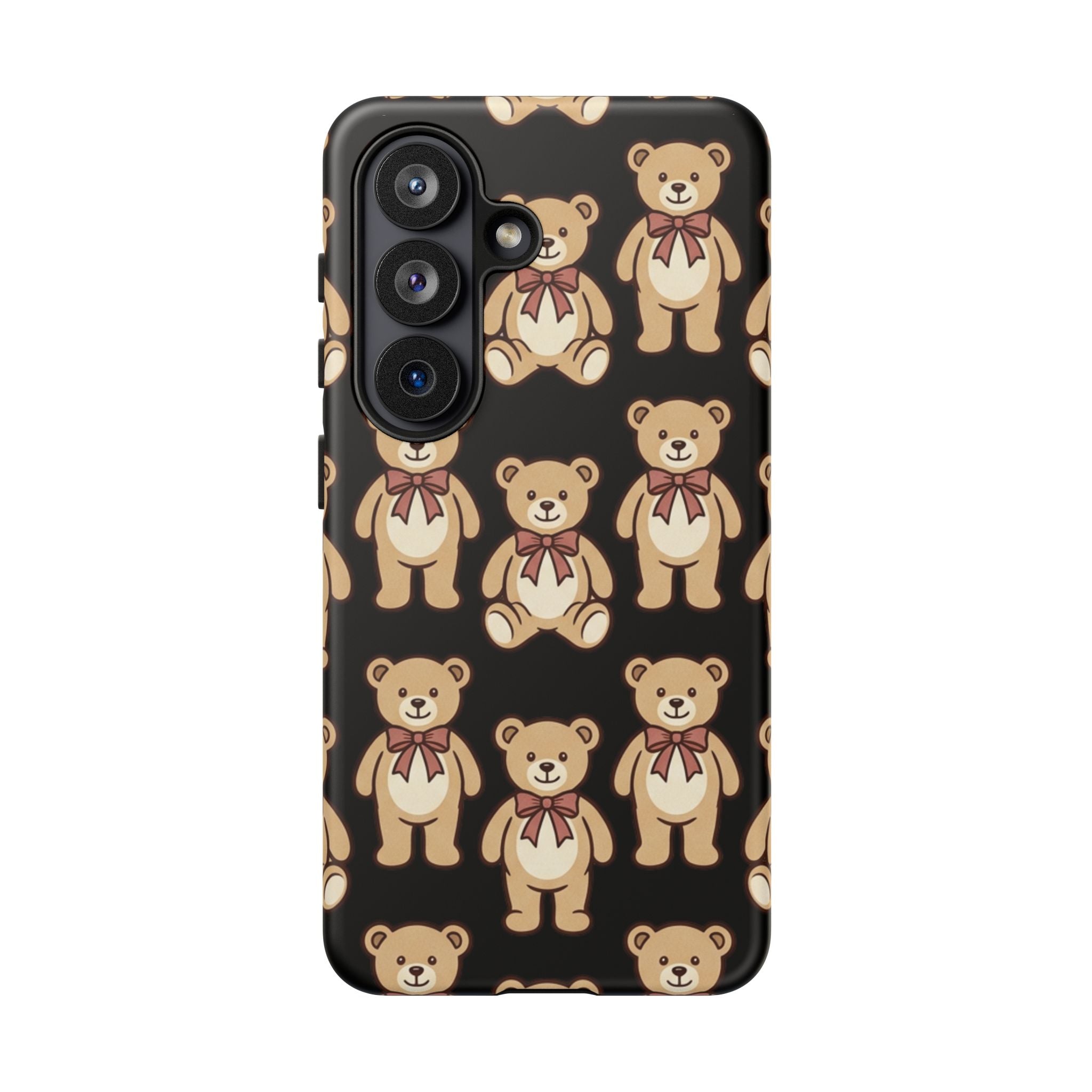 Teddy Bear Pattern Phone Case — Cute Vintage Ribbon Bears on Black