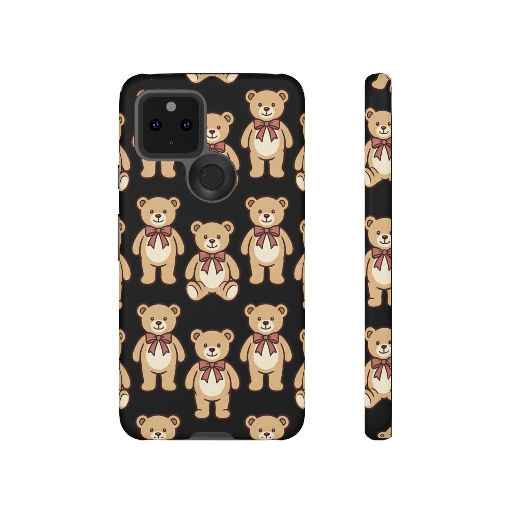 Teddy Bear Pattern Phone Case — Cute Vintage Ribbon Bears on Black