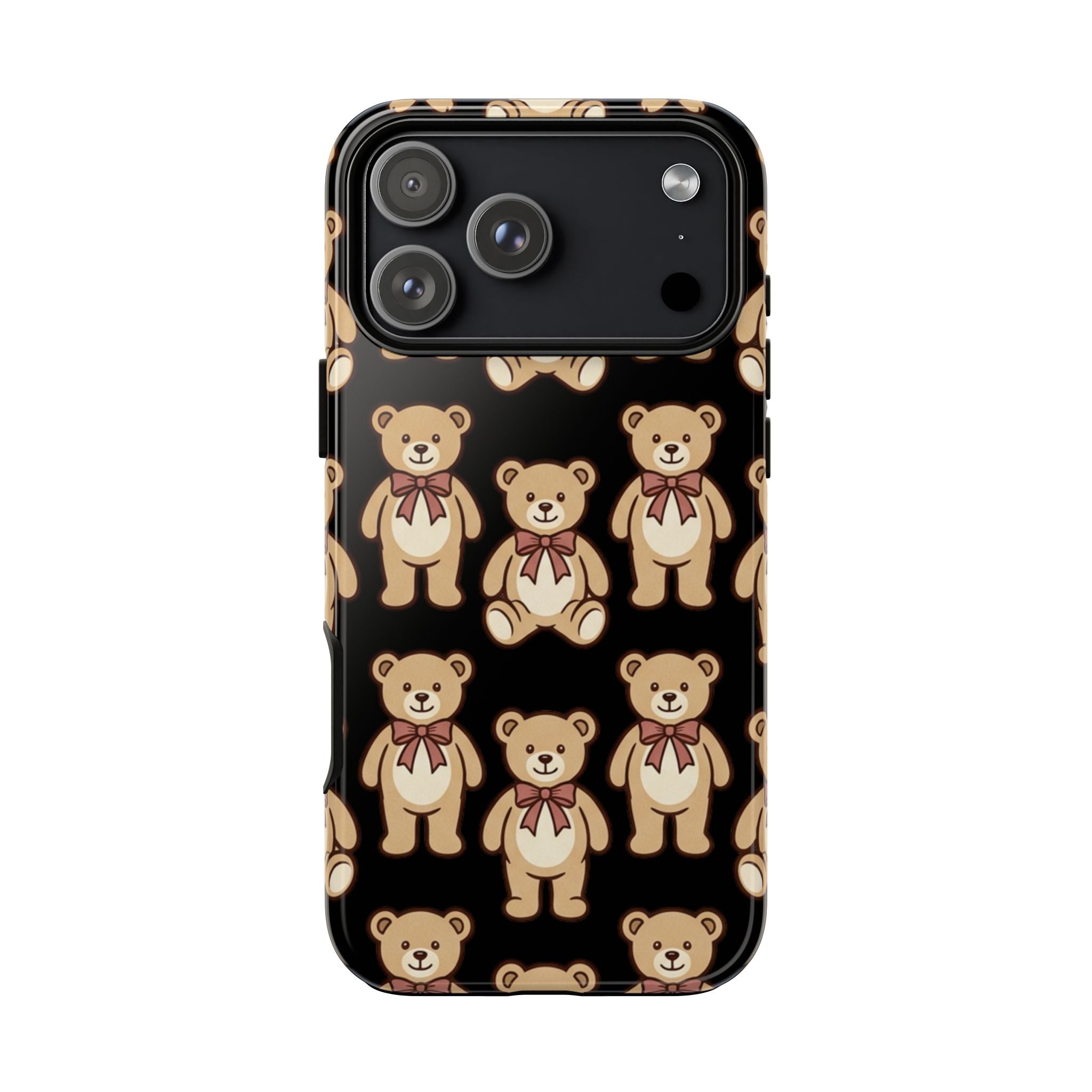Teddy Bear Pattern Phone Case — Cute Vintage Ribbon Bears on Black