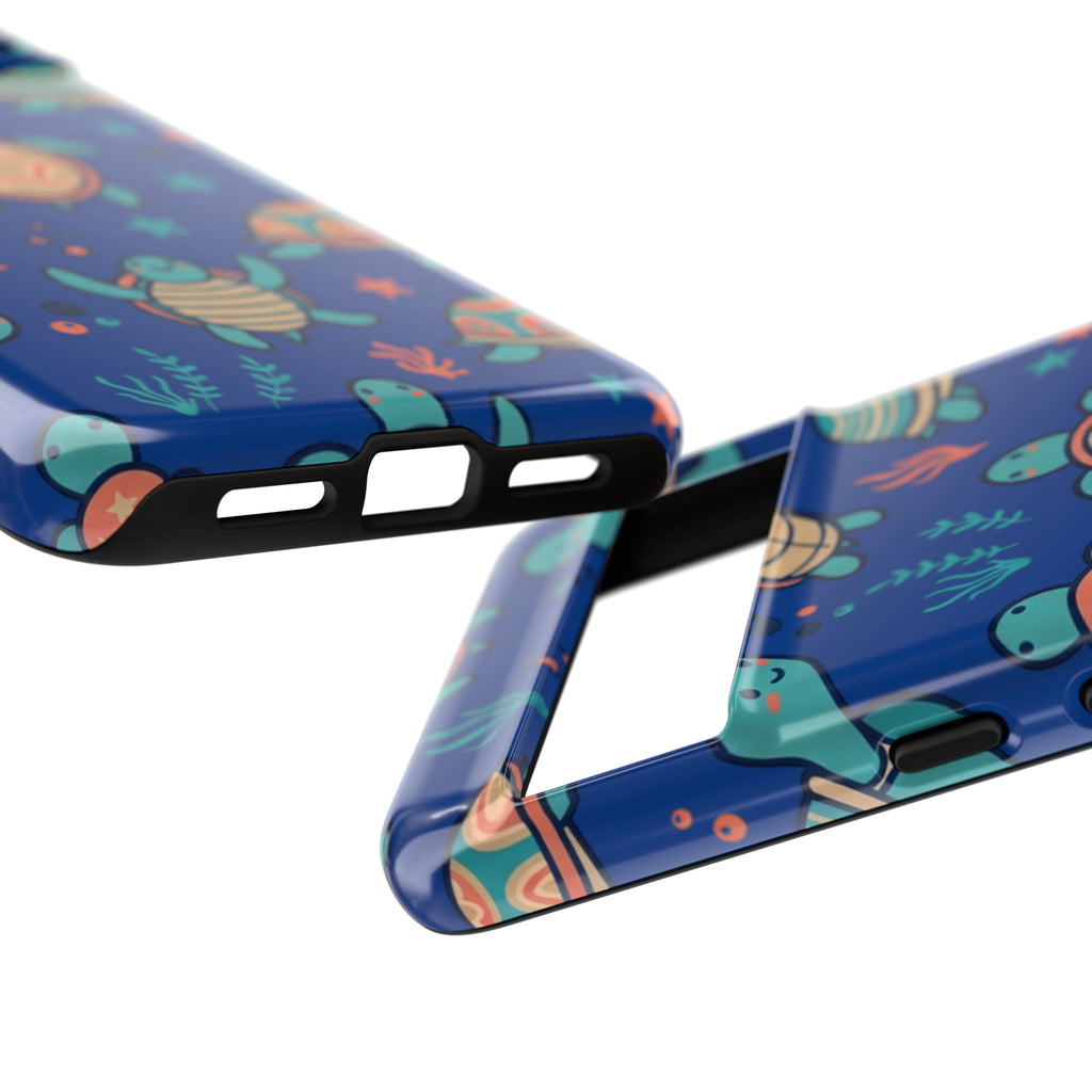Cute Sea Turtle Phone Case — Protective Tough Case with Blue Ocean Pattern