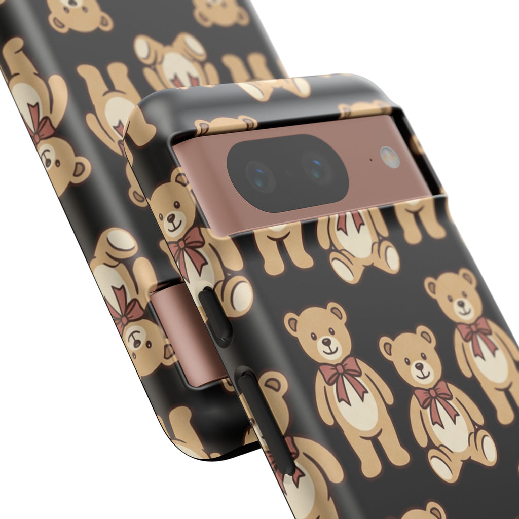 Teddy Bear Pattern Phone Case — Cute Vintage Ribbon Bears on Black