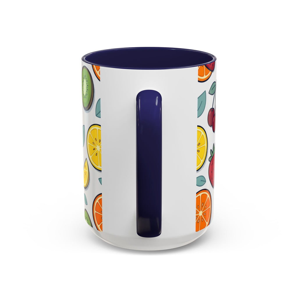 Fruit Pattern Accent Coffee Mug — Colorful Tropical Fruit Ceramic Mug (11/15oz)
