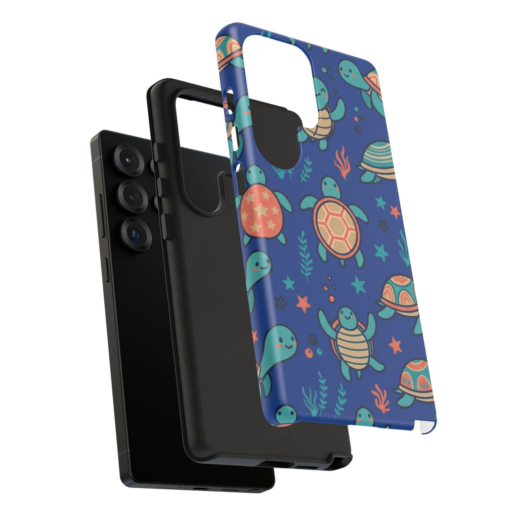 Cute Sea Turtle Phone Case — Protective Tough Case with Blue Ocean Pattern
