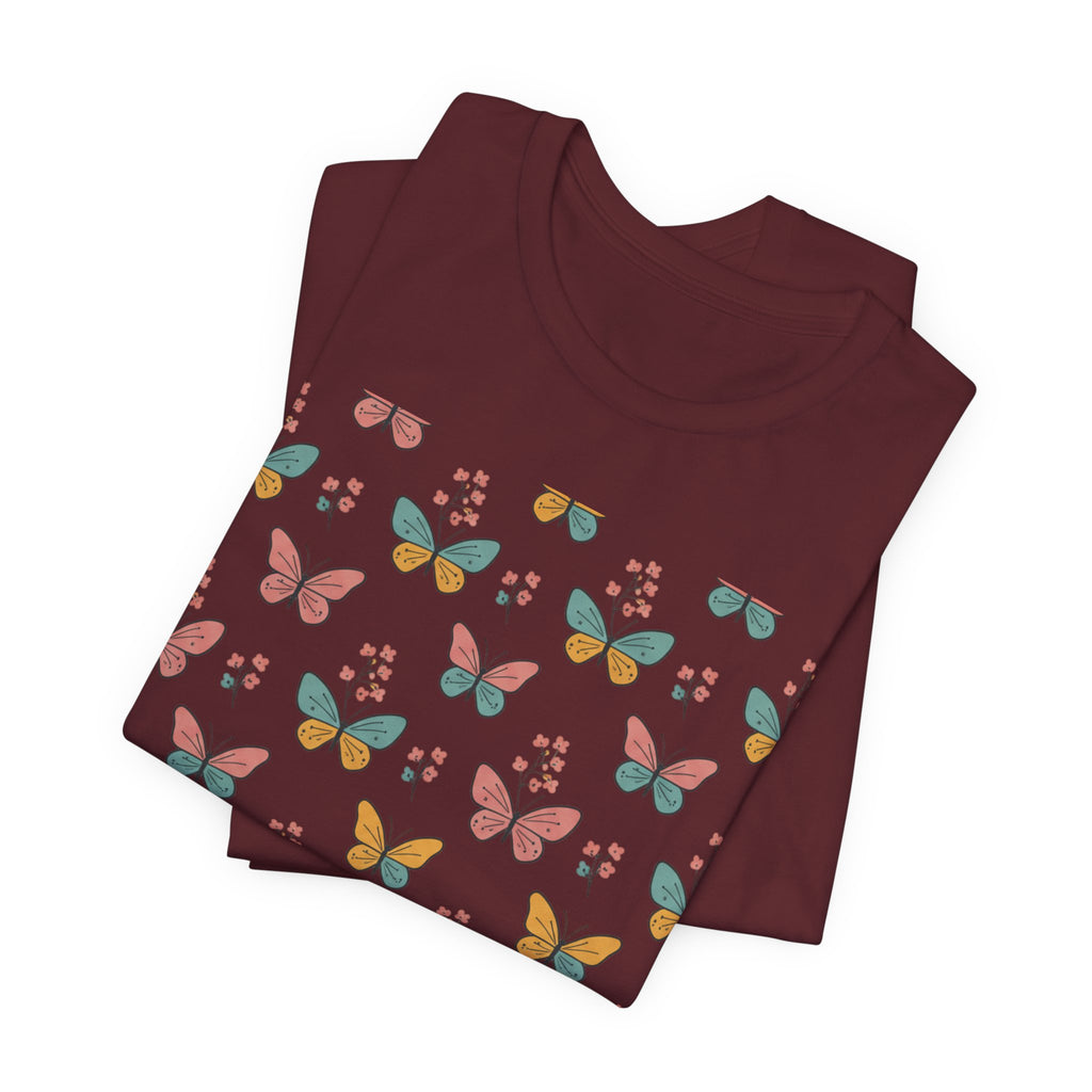 Butterfly Pattern Tee — Pastel Moth Floral Unisex T-Shirt