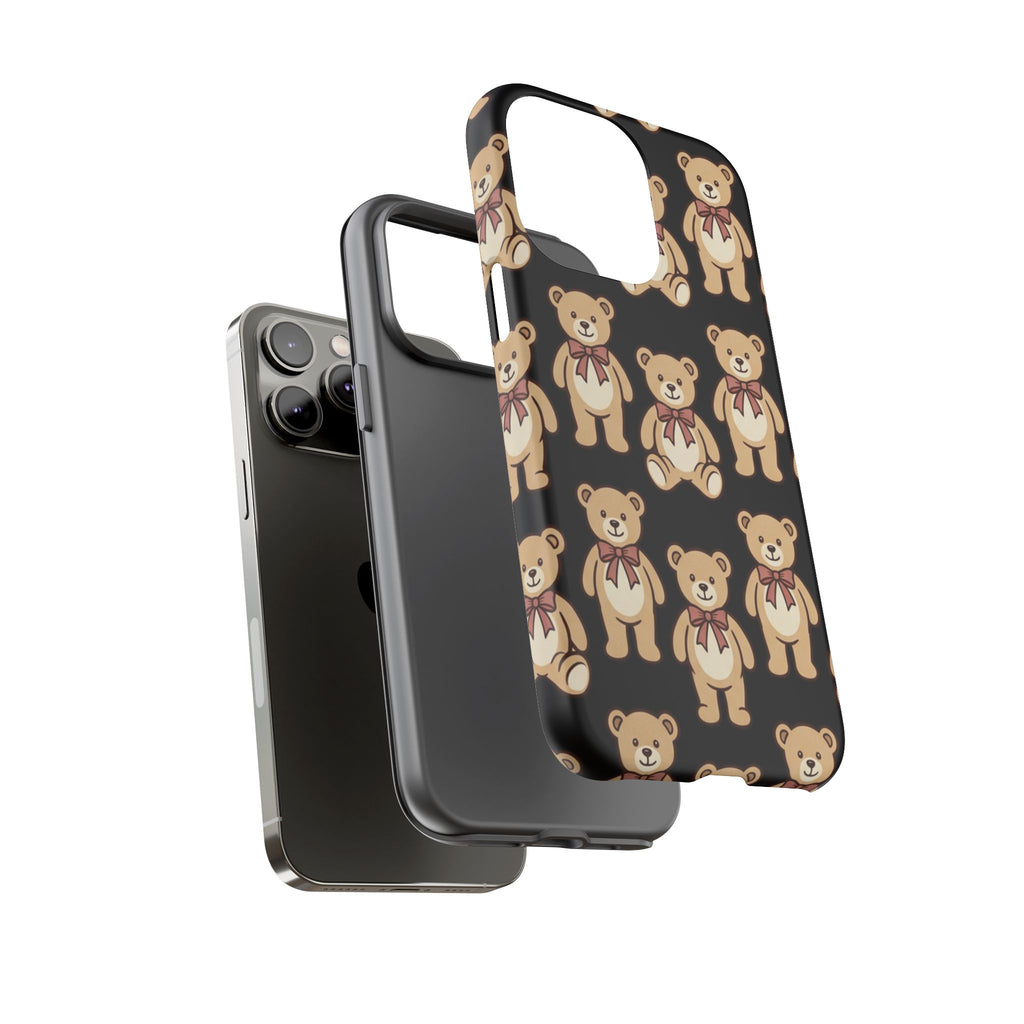 Teddy Bear Pattern Phone Case — Cute Vintage Ribbon Bears on Black
