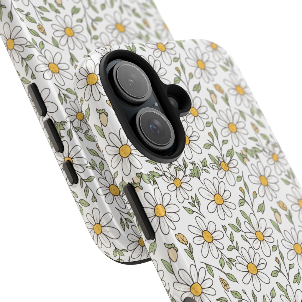 Daisy Floral Tough Phone Case — Protective White Spring Pattern