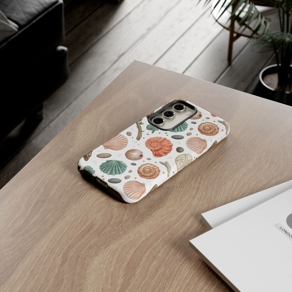 Seashell Pattern Phone Case - Coastal Beach Shells Protective Tough Case
