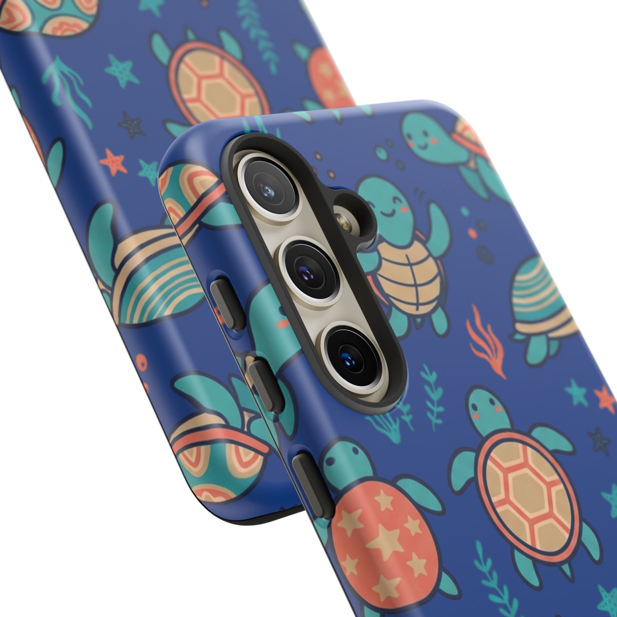Cute Sea Turtle Phone Case — Protective Tough Case with Blue Ocean Pattern