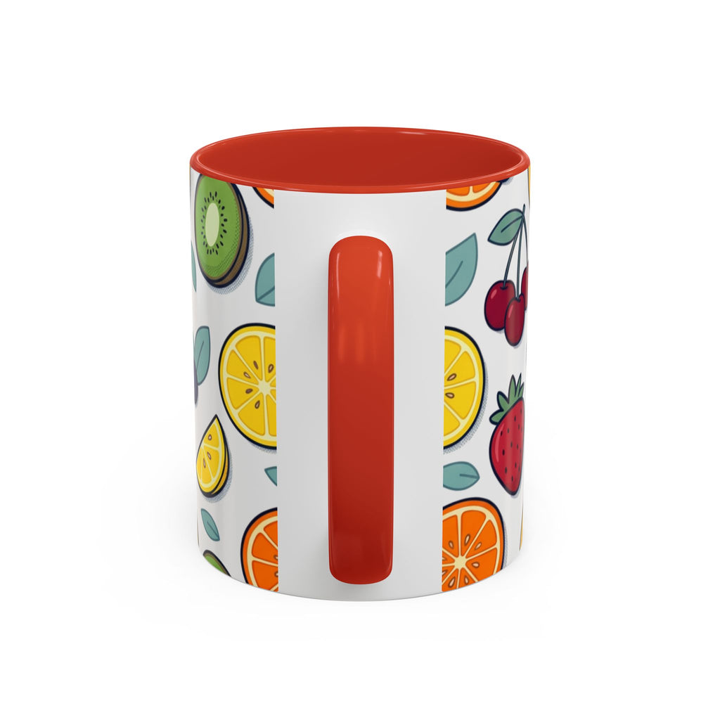Fruit Pattern Accent Coffee Mug — Colorful Tropical Fruit Ceramic Mug (11/15oz)