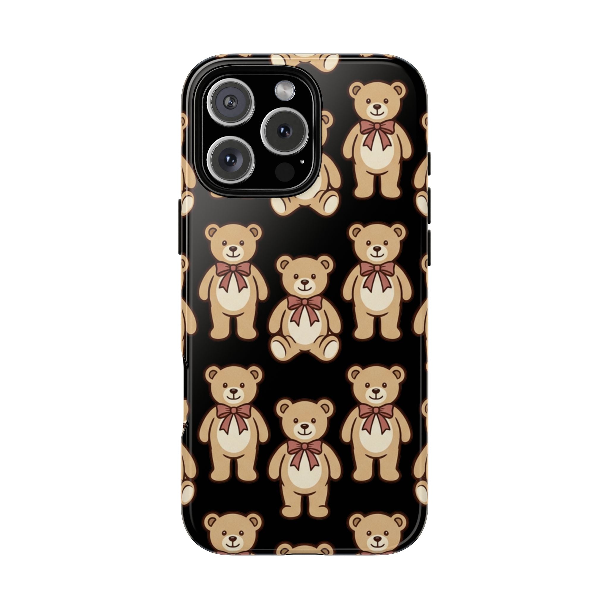 Teddy Bear Pattern Phone Case — Cute Vintage Ribbon Bears on Black