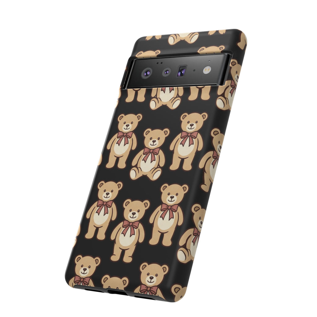 Teddy Bear Pattern Phone Case — Cute Vintage Ribbon Bears on Black