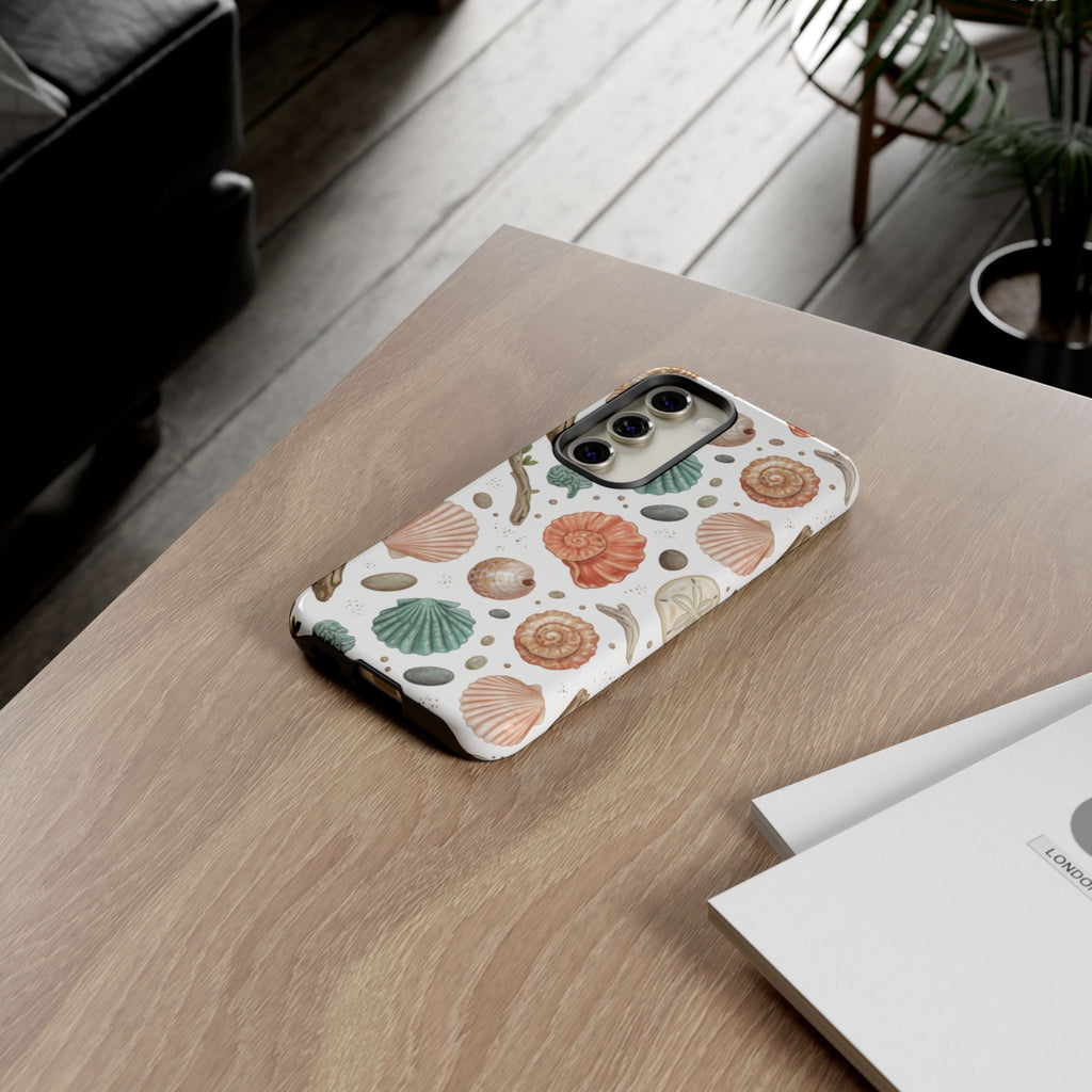 Seashell Pattern Phone Case - Coastal Beach Shells Protective Tough Case