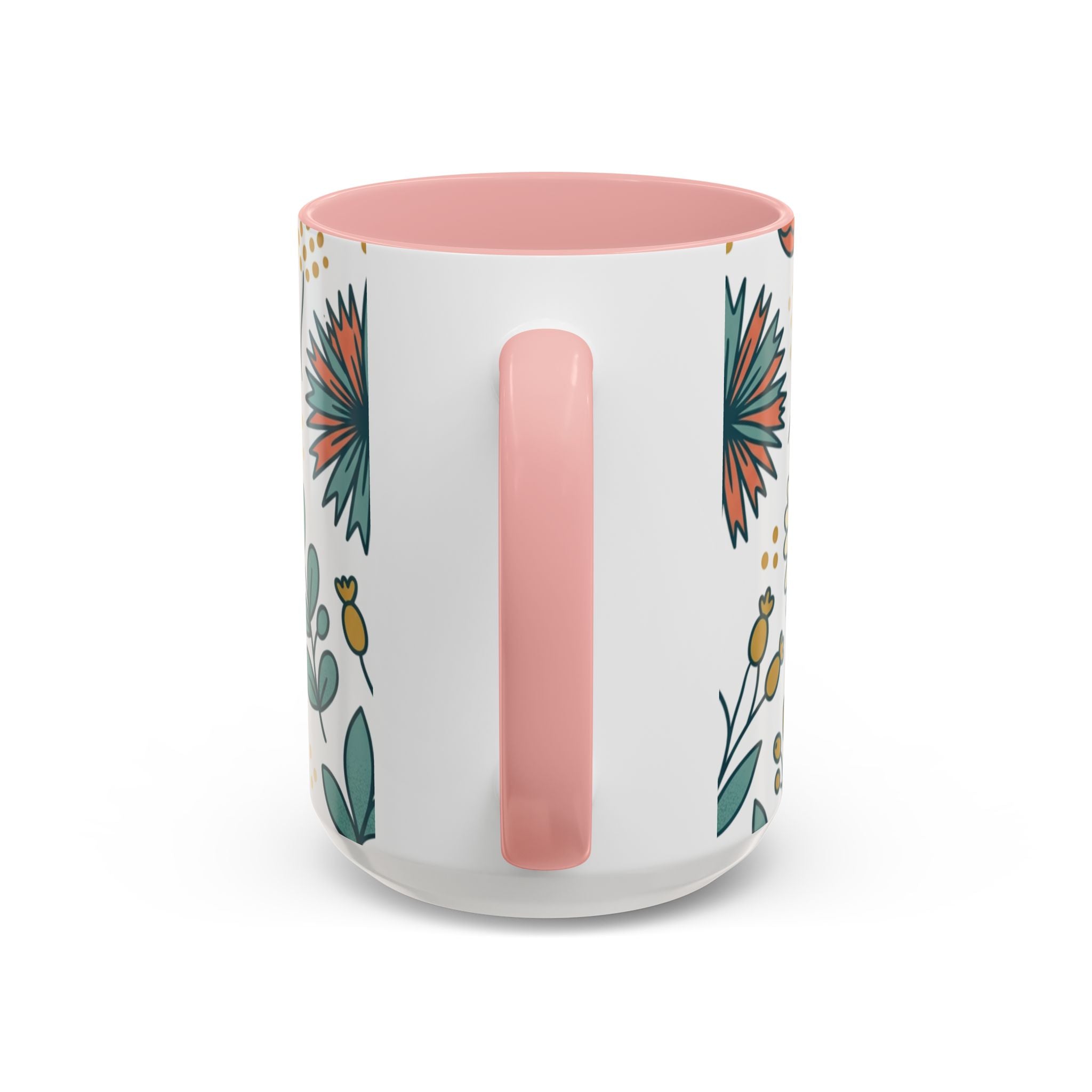 Floral Accent Coffee Mug — Orange Peony Pattern, 11/15oz