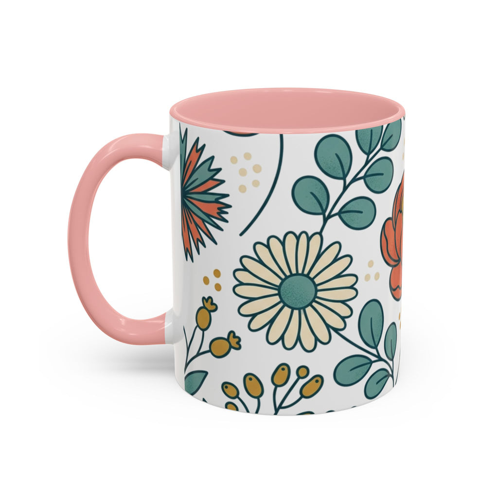 Floral Accent Coffee Mug — Orange Peony Pattern, 11/15oz
