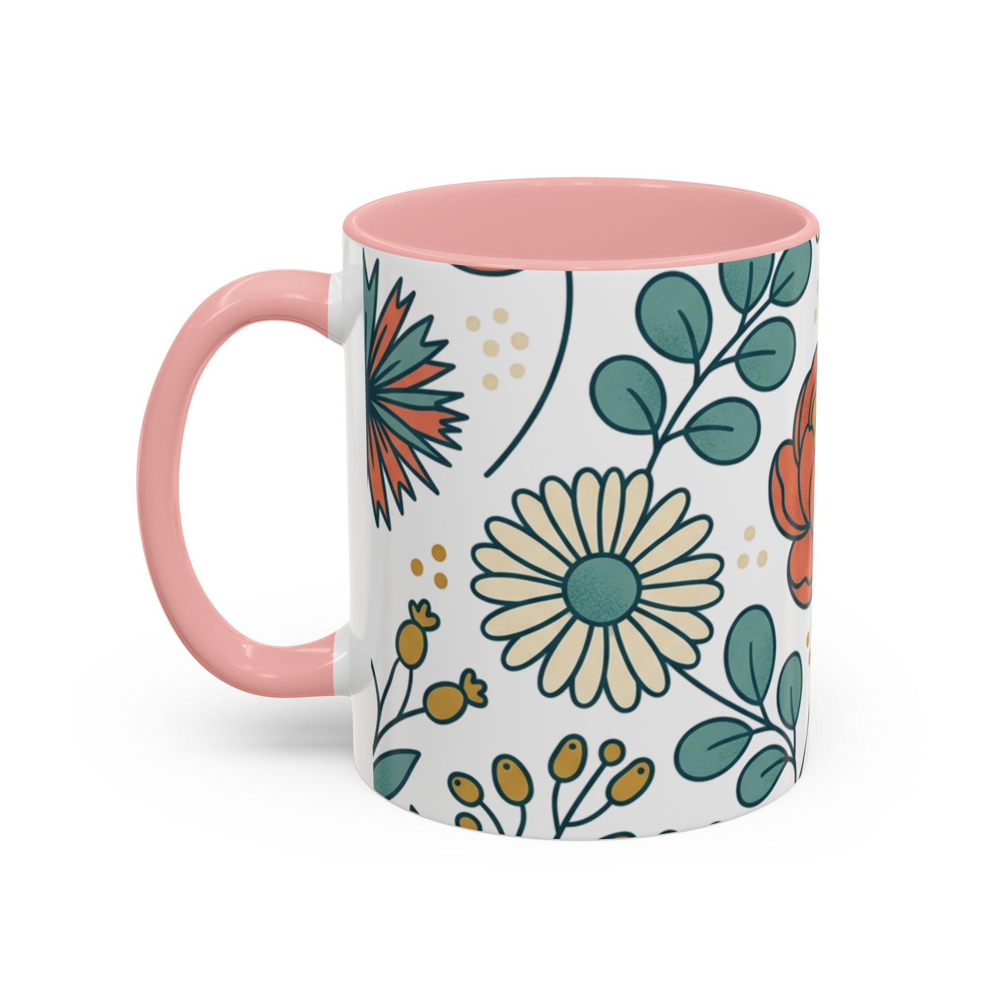 Floral Accent Coffee Mug — Orange Peony Pattern, 11/15oz