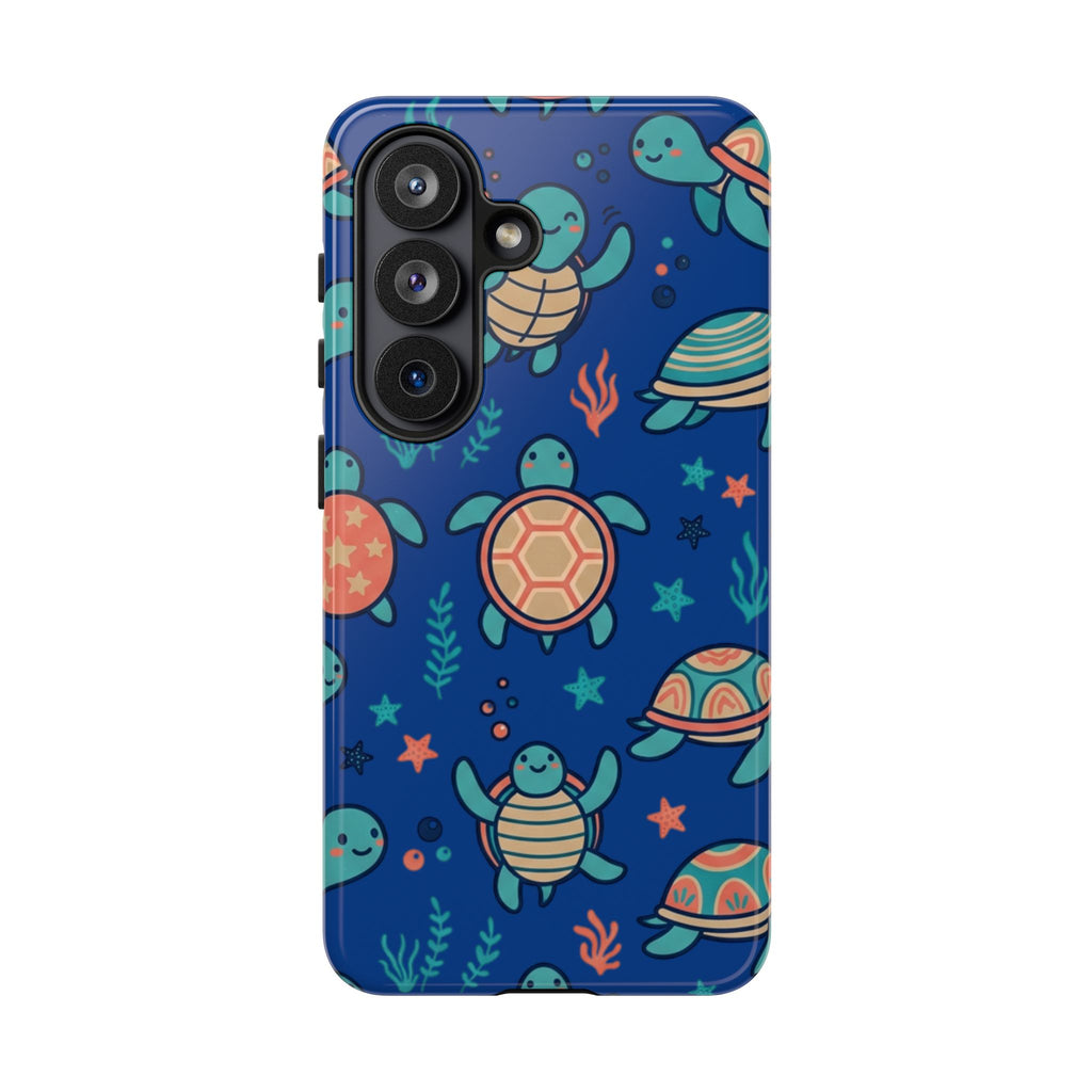 Cute Sea Turtle Phone Case — Protective Tough Case with Blue Ocean Pattern